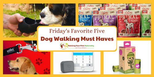 Check out today's five must haves for taking your dog for a walk. If you enjoy taking your dog for a walk, you won't want to miss these top five items. #raisingyourpetsnaturally